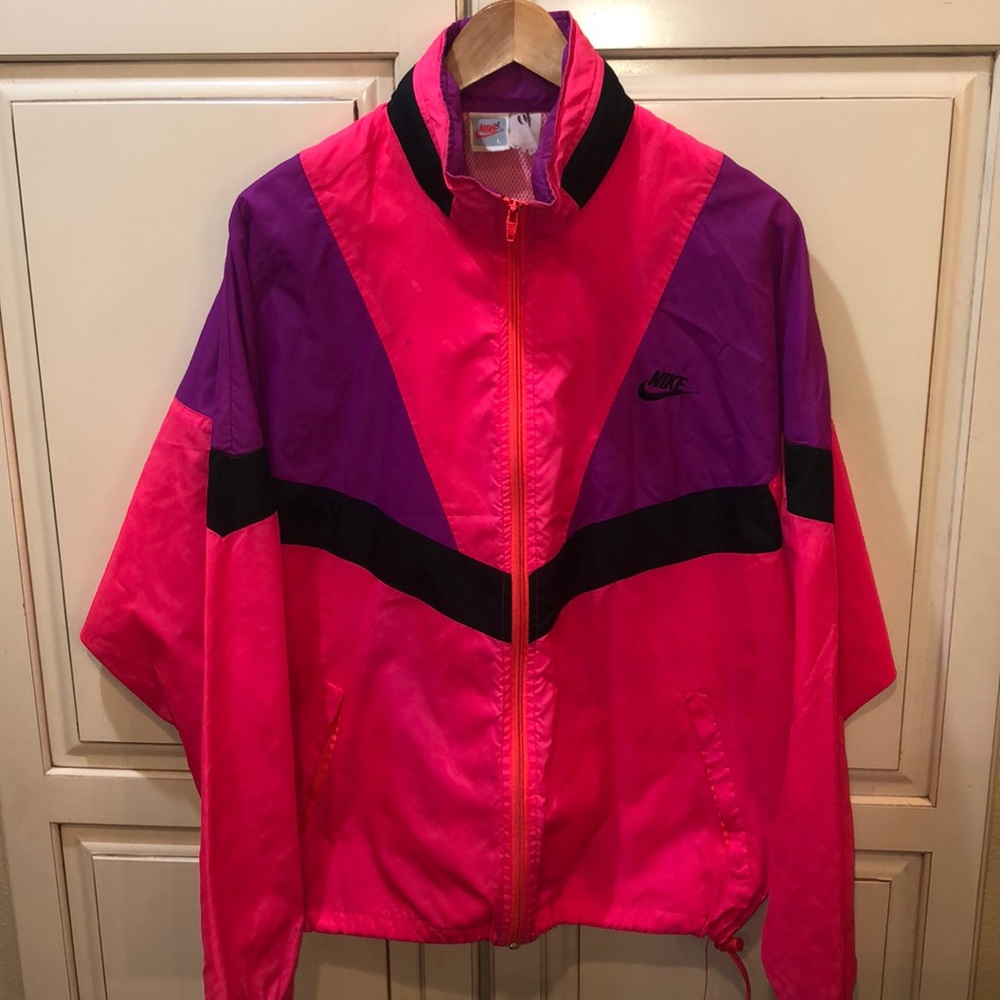 Vintage Nike grey tag retro windbreaker pink purple large